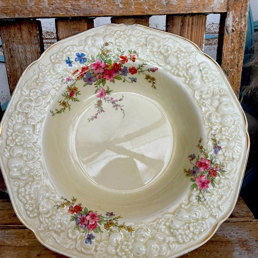 Vintage Crown Ducal Forentine England Rosalie Soup Salad Bowl  2 Floral Pattern
